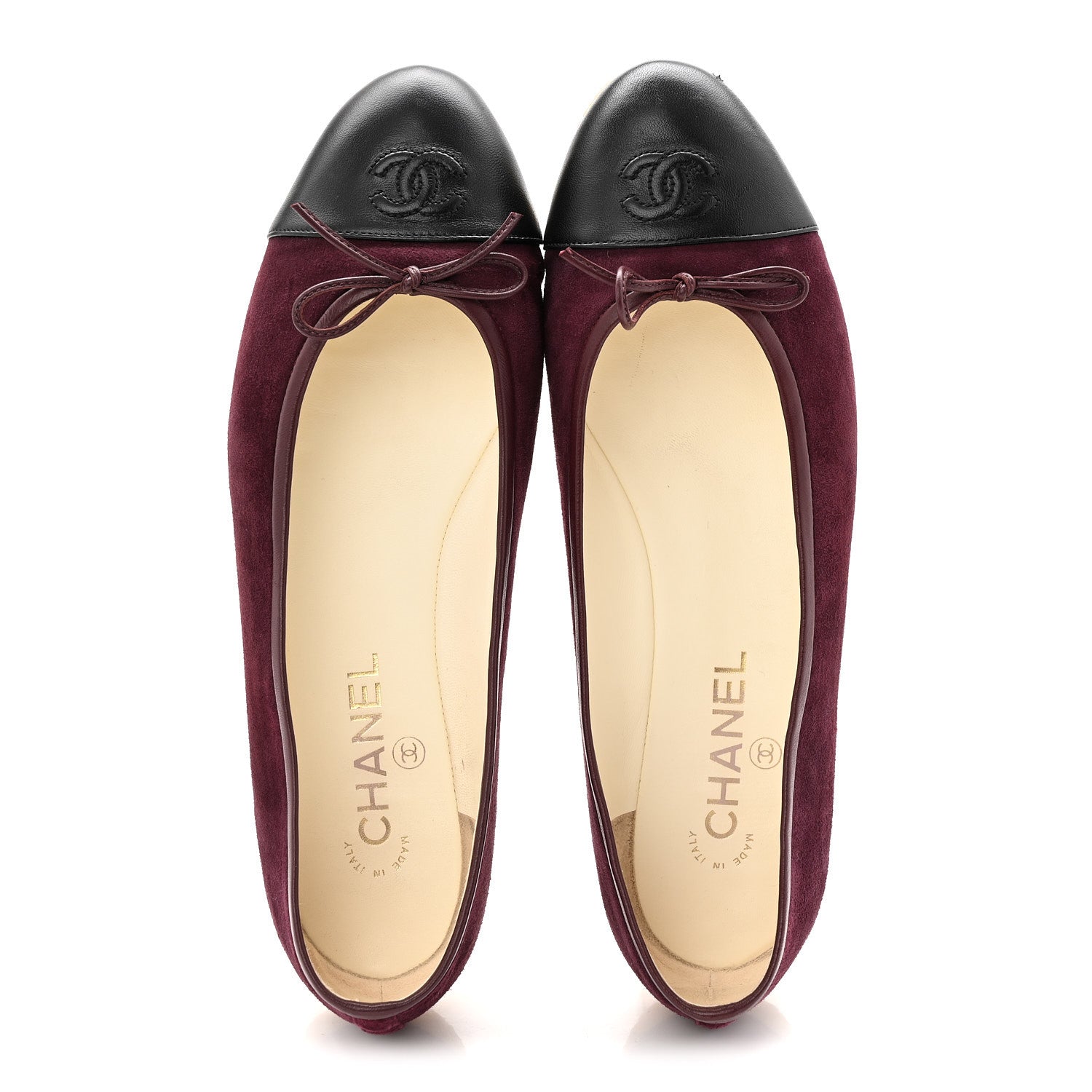 Suede Lambskin Cap Toe CC Ballerina Flats 41 Burgundy Black