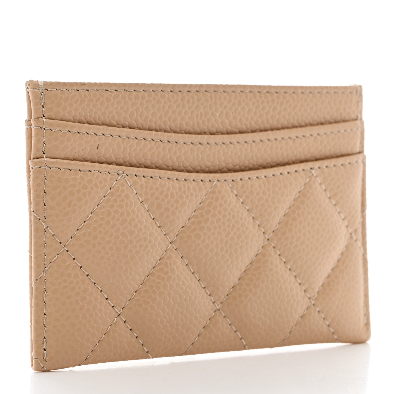 Caviar Quilted Card Holder Beige