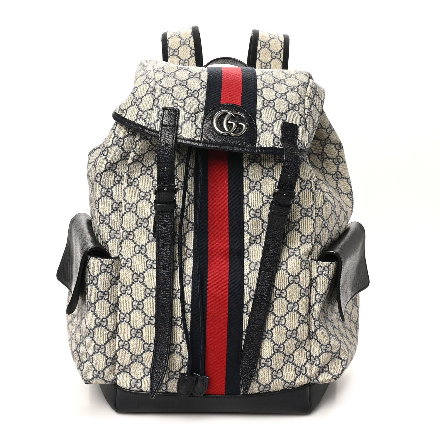 GG Supreme Monogram Medium Ophidia Double Buckle Backpack Beige Blue Black