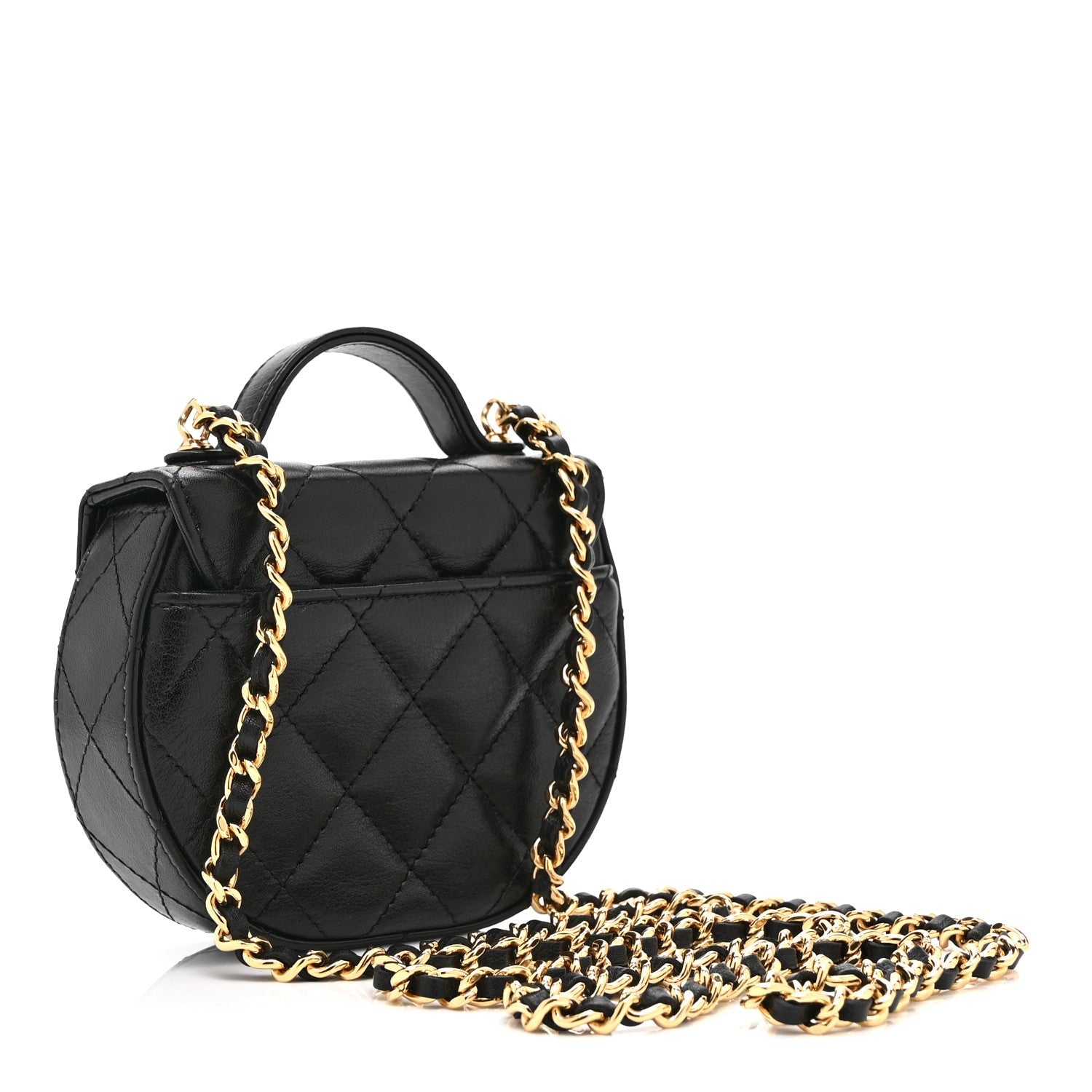 Shiny Aged Calfskin Quilted Mini Top Handle Clutch With Chain Black