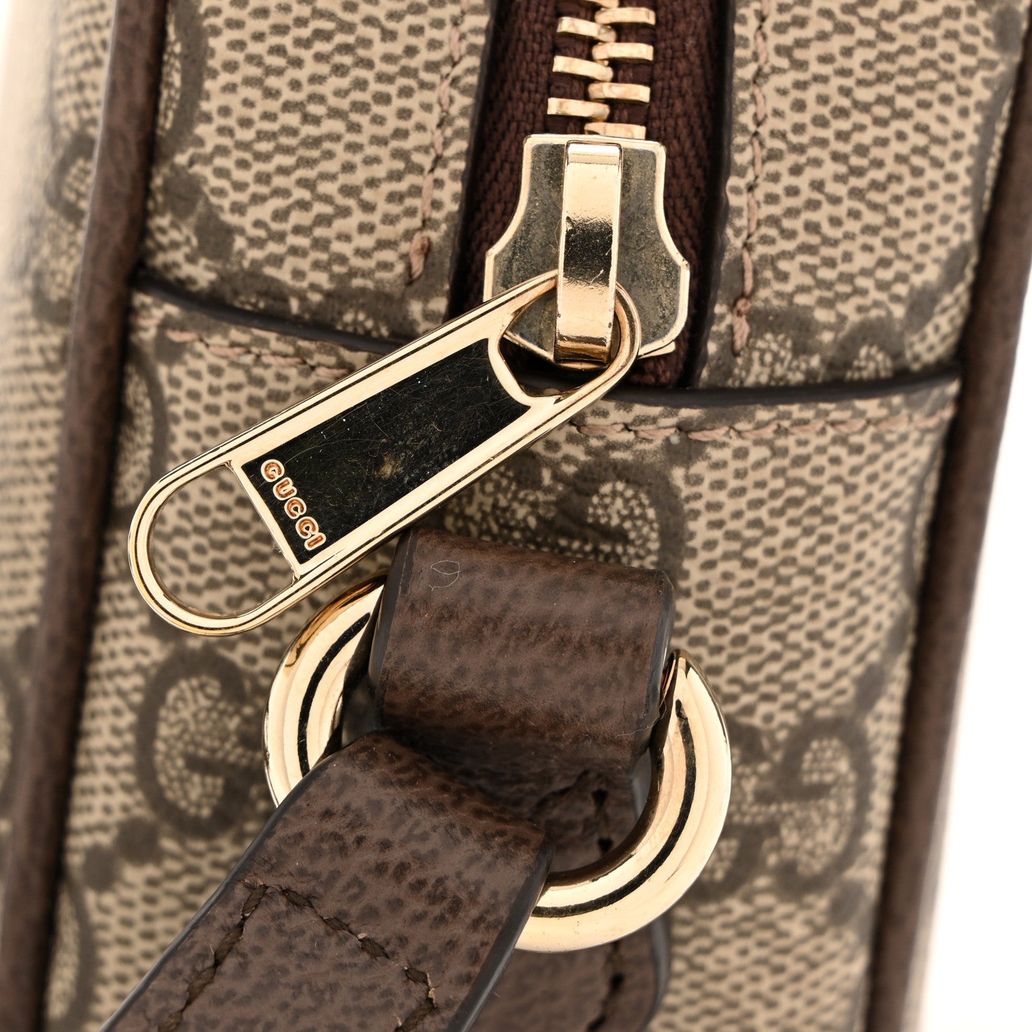 GG Supreme Monogram Web Small Ophidia Camera Bag Beige Dark Brown