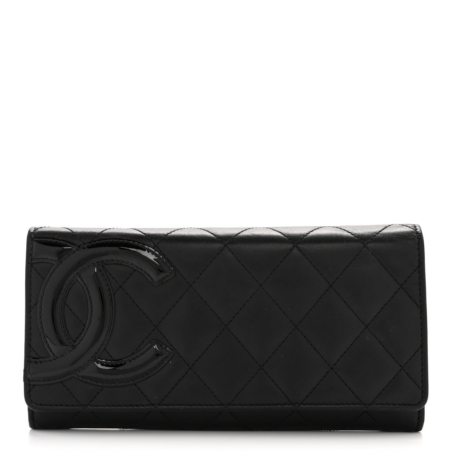 Calfskin Quilted Cambon Long Double Wallet Black