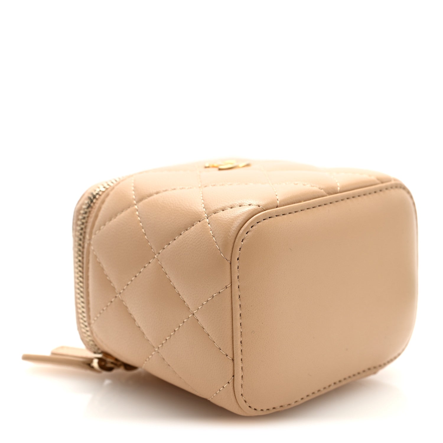 Lambskin Quilted Pearl Crush Mini Vanity Case With Chain Beige