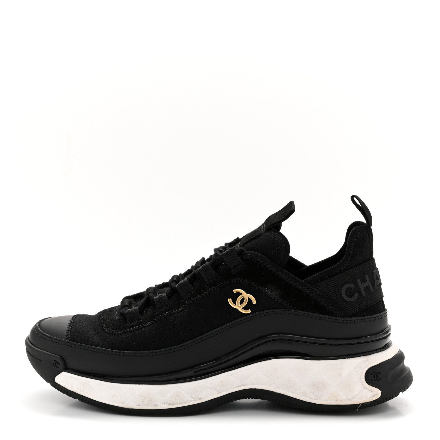 Velvet Calfskin Mixed Fibers CC Sneakers 38 Black