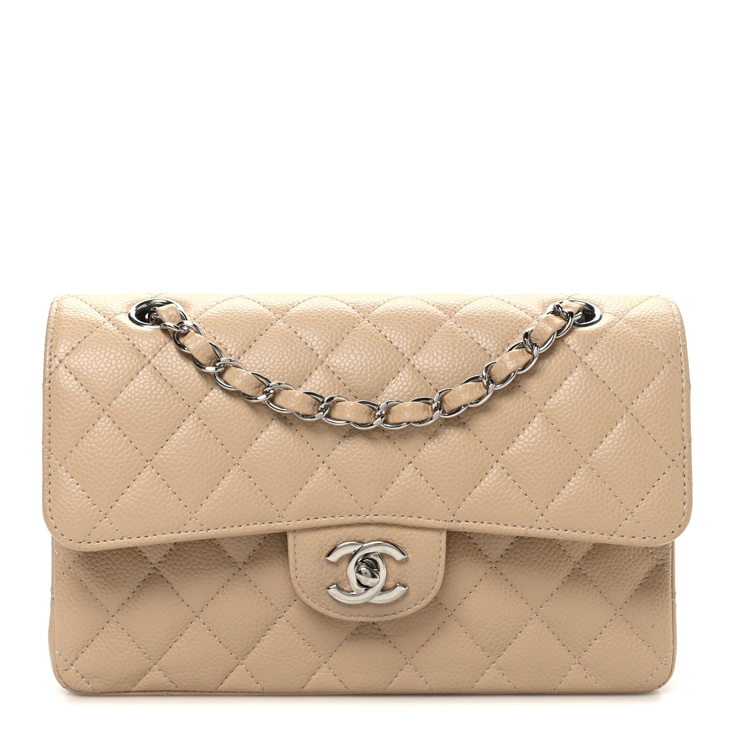 Caviar Quilted Small Double Flap Beige