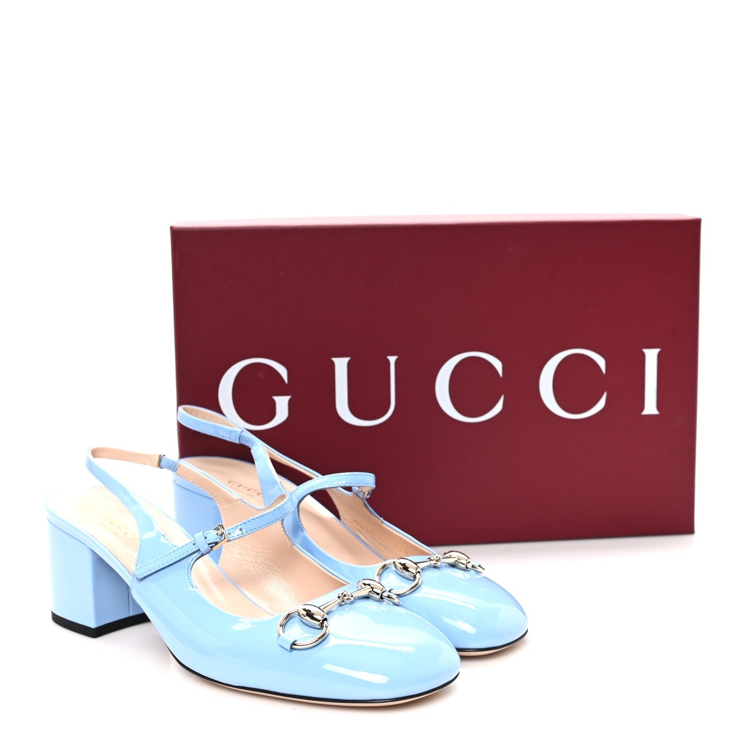 Vernice Crystal Horsebit Charlotte 42mm Slingback Pumps 37.5 Glacial Blue