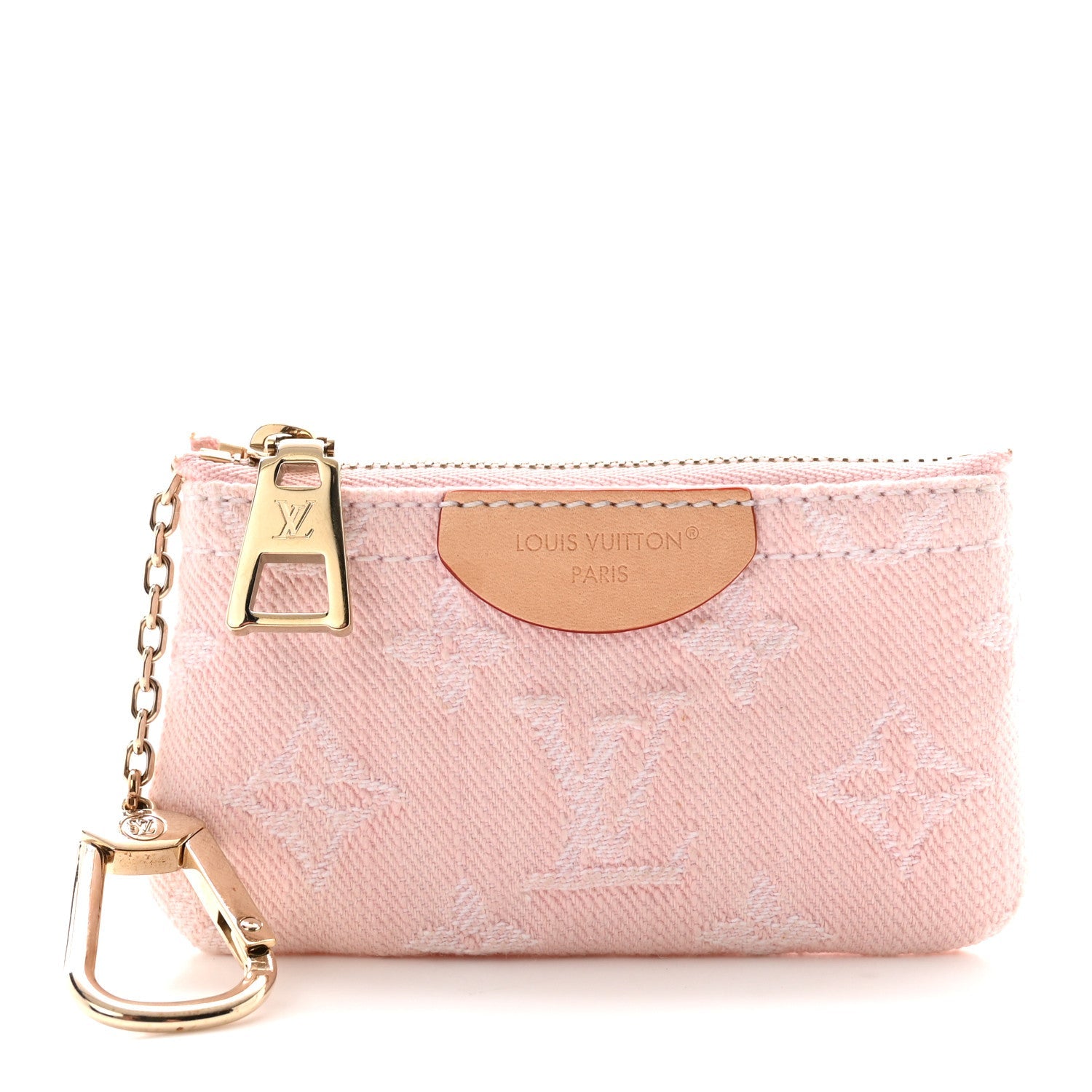 Monogram Denim Key Pouch Washed Pink
