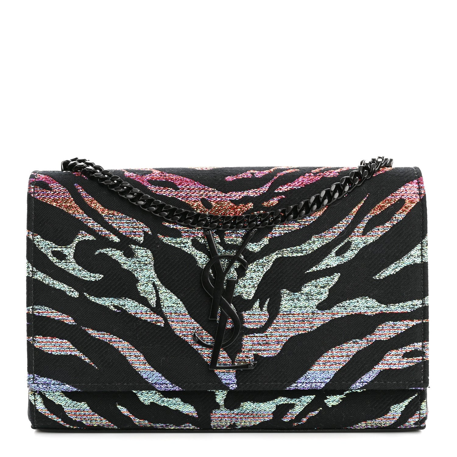 Canvas Calfskin Metallic Tiger Print Small Monogram Kate Satchel Black Multicolor