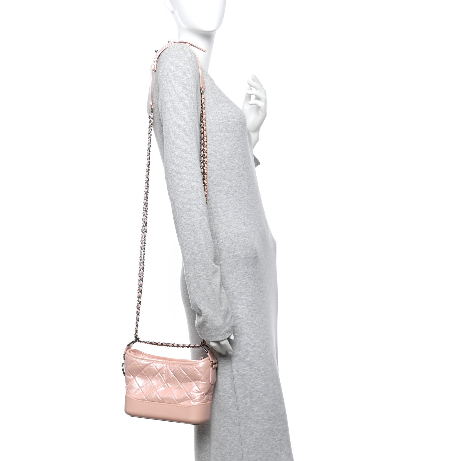Iridescent Aged Calfskin Quilted Small Gabrielle Hobo Rose