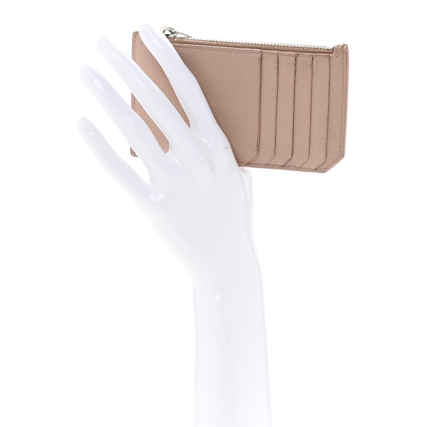 Grained Calfskin 5 Fragments Zip Pouch Card Holder Rose Antic