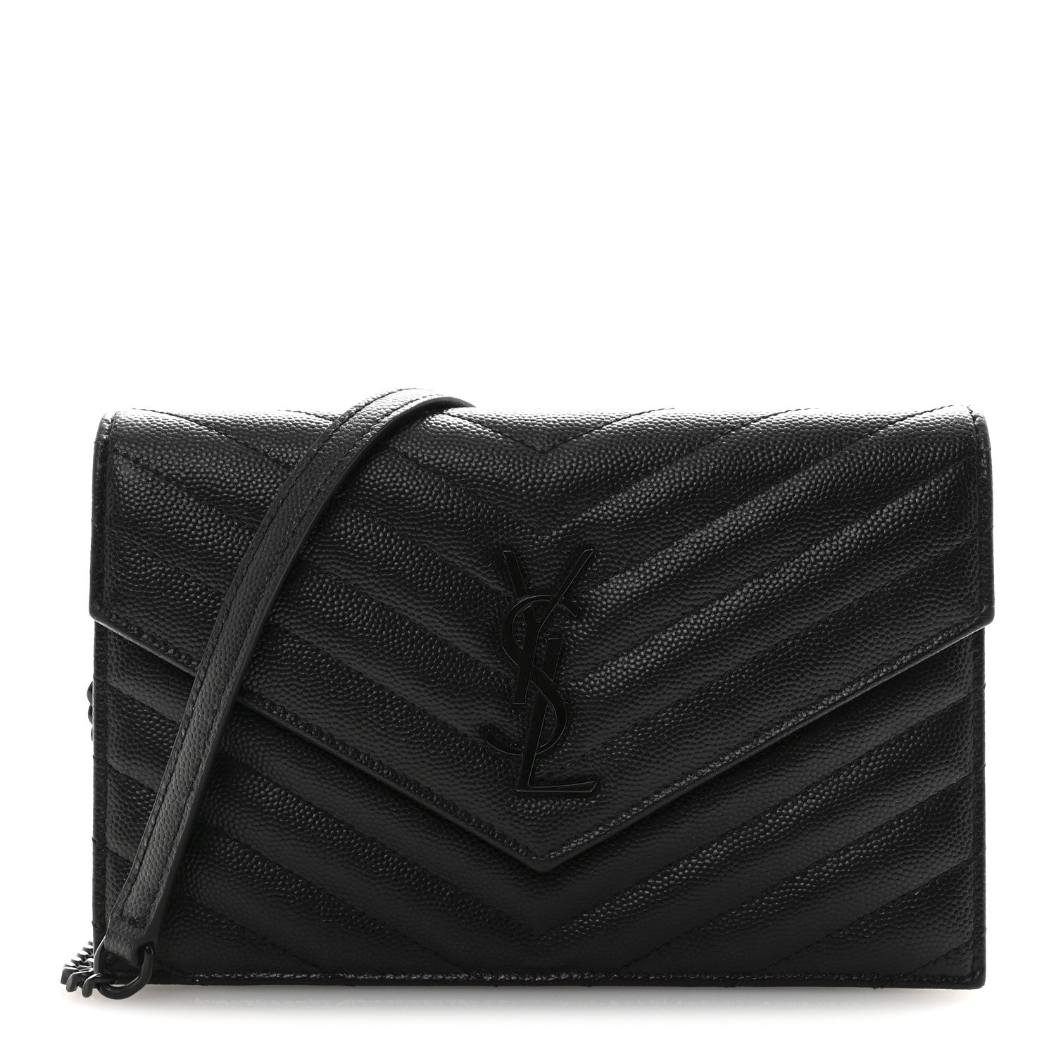 Grain De Poudre Matelasse Chevron Monogram Monochrome Envelope Chain Wallet Black