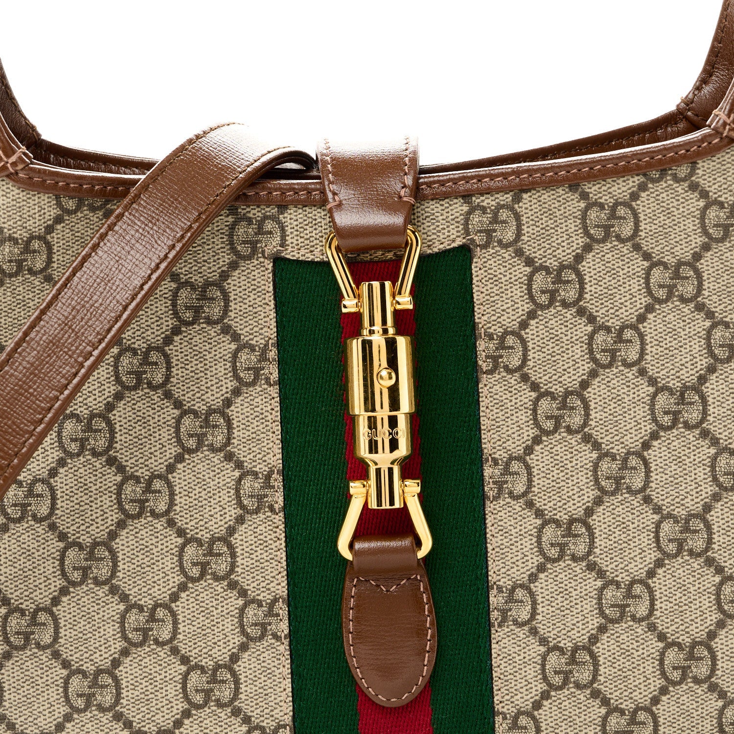 GG Supreme Monogram Azalea Calfskin Web Small Jackie 1961 Hobo Beige Ebony Brown Sugar