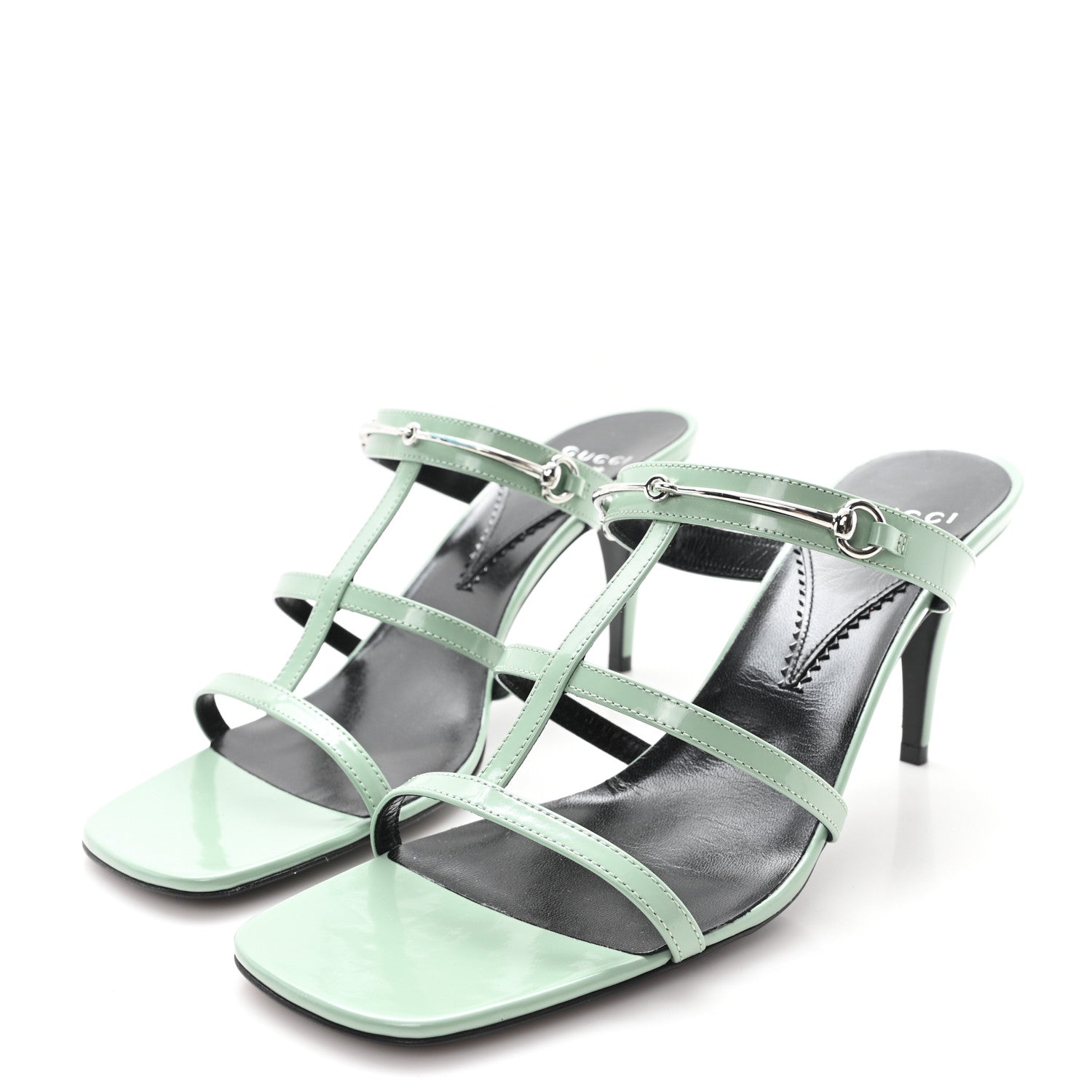 Regent Calfskin Horsebit Mid Heel Sandals 39 Pacific Green
