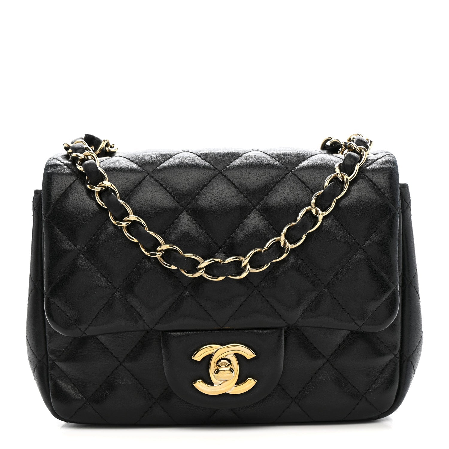 Lambskin Quilted Mini Square Flap Black