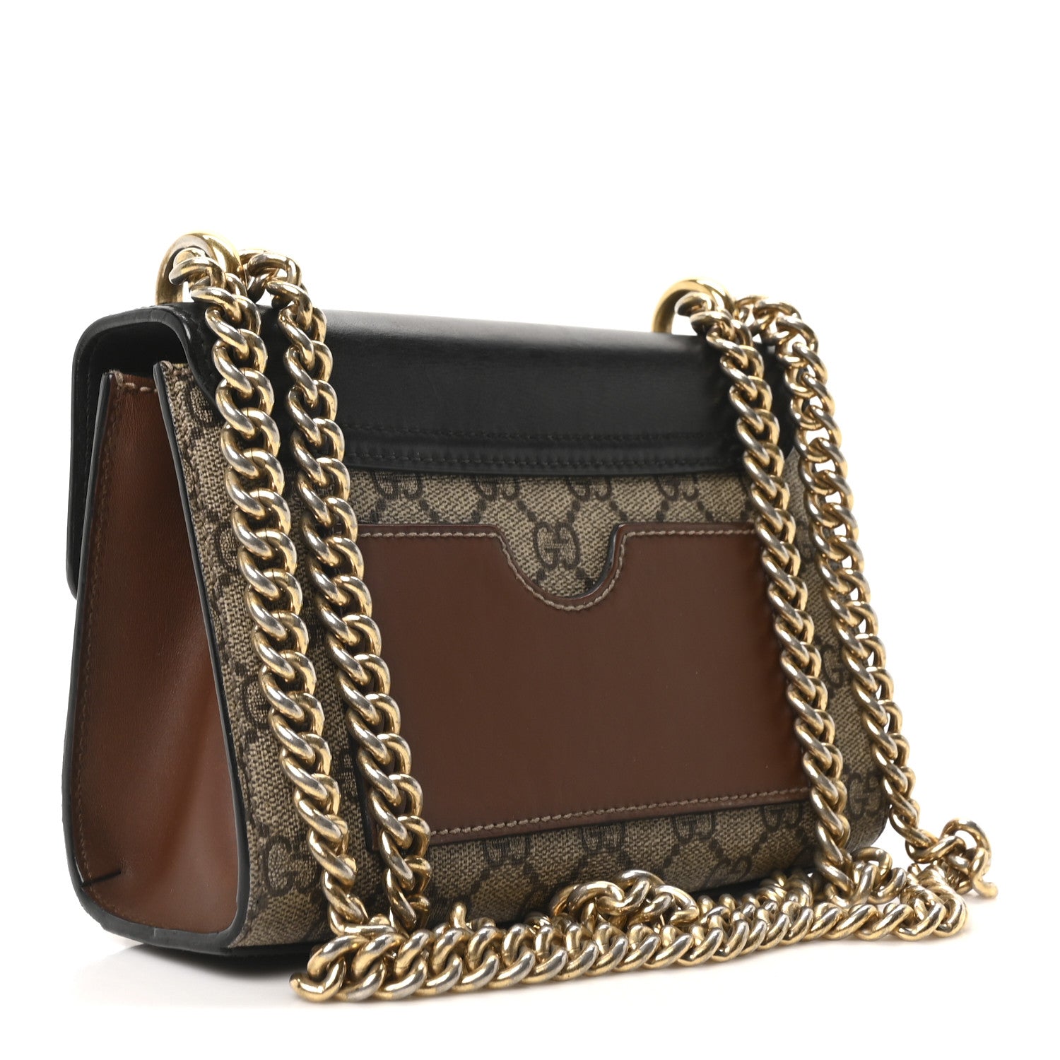GG Supreme Monogram Calfskin Small Padlock Shoulder Bag Beige Black Cuir