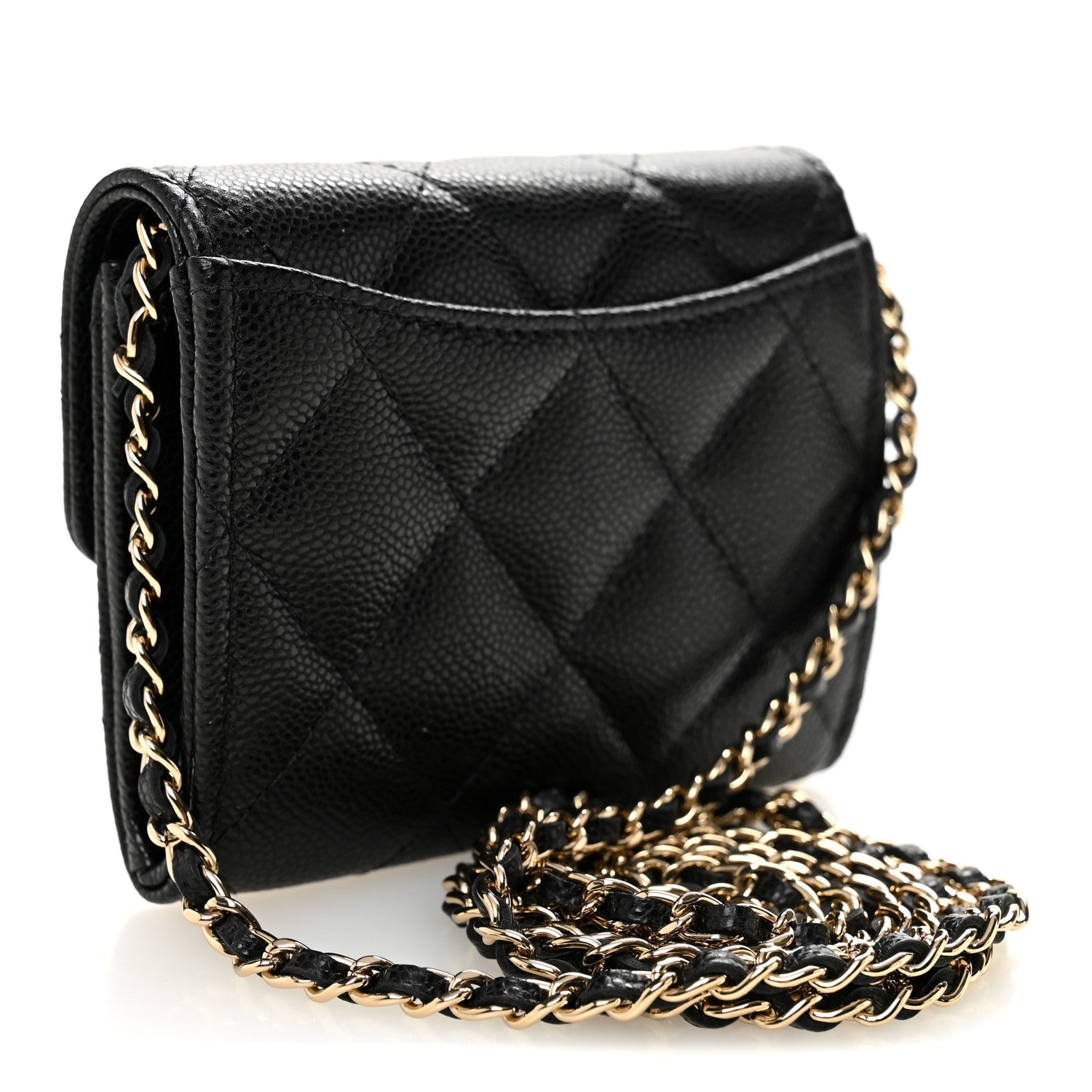Caviar Quilted Flap Card Holder On Chain Black