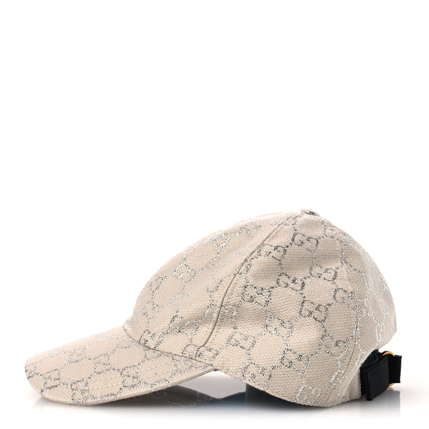 Canvas Lame GG Monogram Rush Baseball Hat M Gardenia Silver