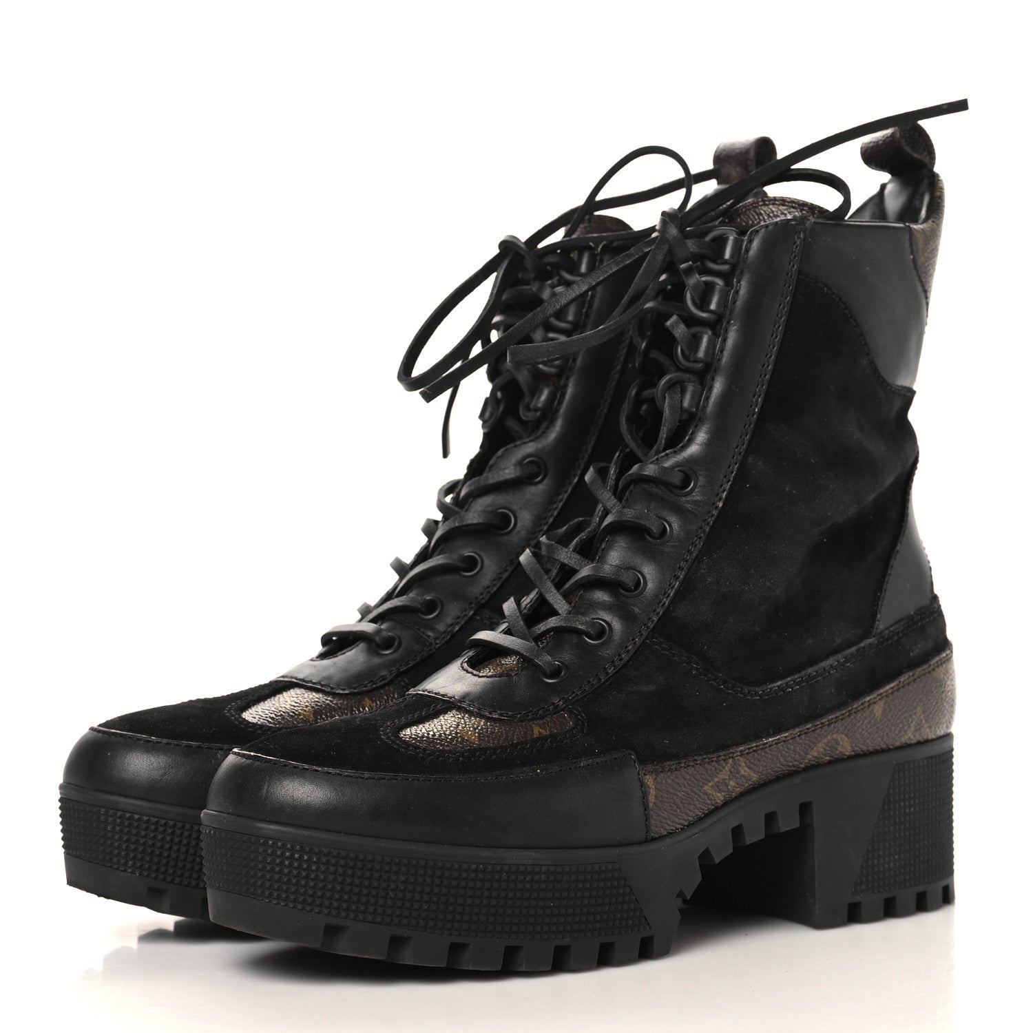 Suede Calfskin Monogram Laureate Platform Desert Boots 39.5 Black