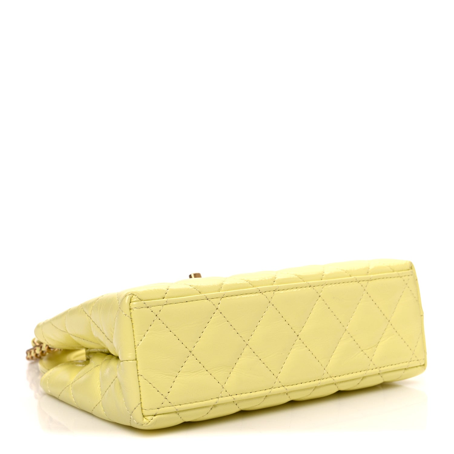 Shiny Aged Calfskin Quilted Nano Kelly Shopper Light Yellow