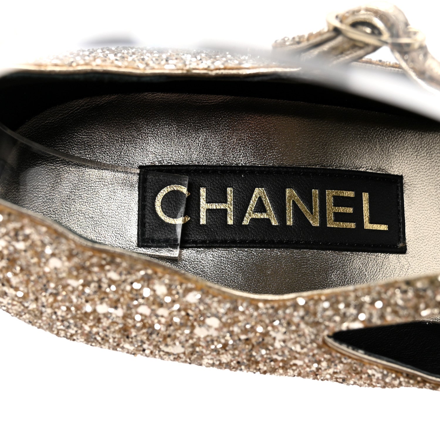 Glitter Lambskin Cap Toe CC Mary Jane Pumps 40 Light Gold Black