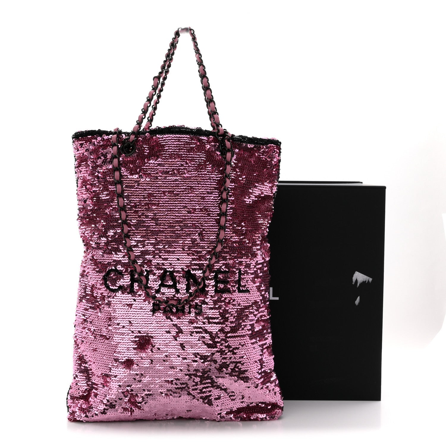 Sequin Logo Shopping Tote Pink Black