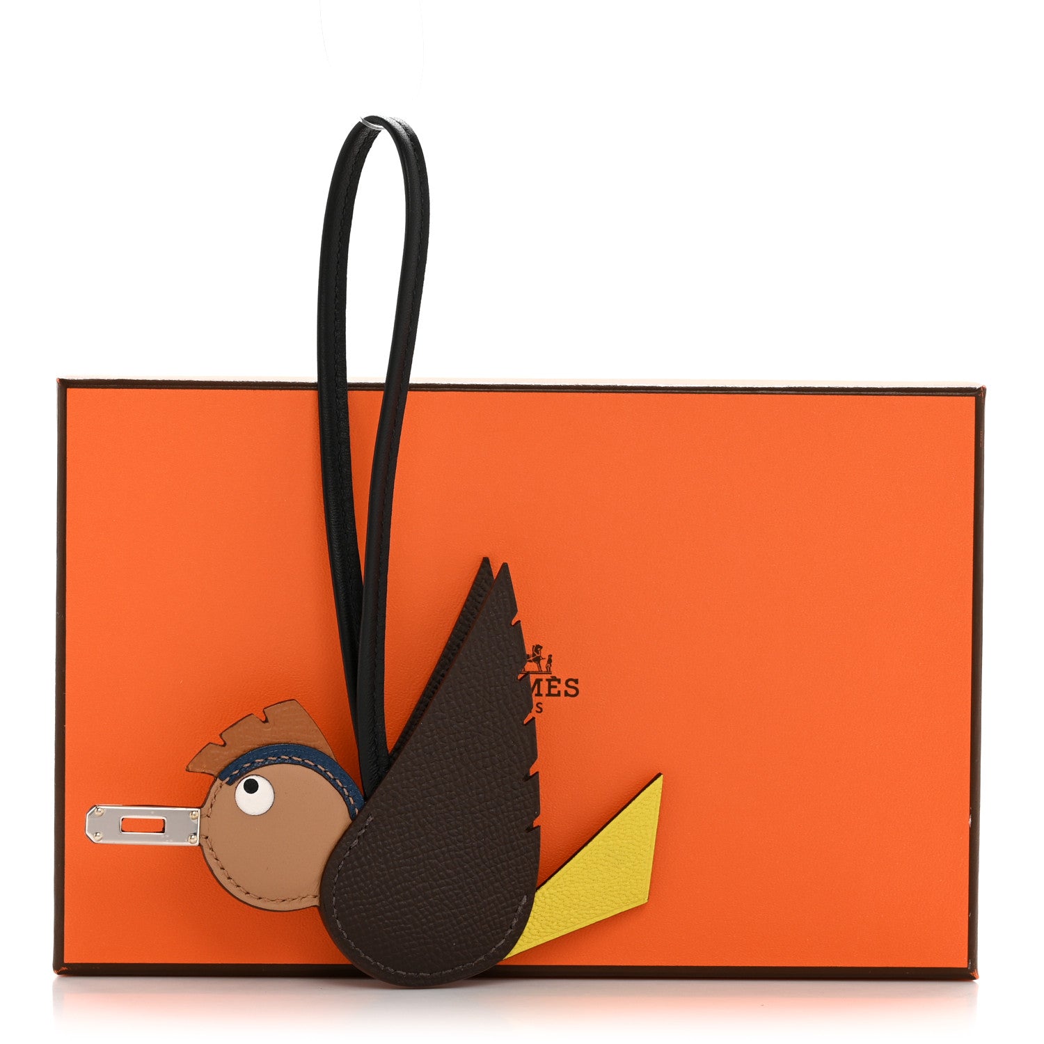 Epsom Swift Chevre Mysore Birdy Bag Charm Jaune Ambre Black Biscuit