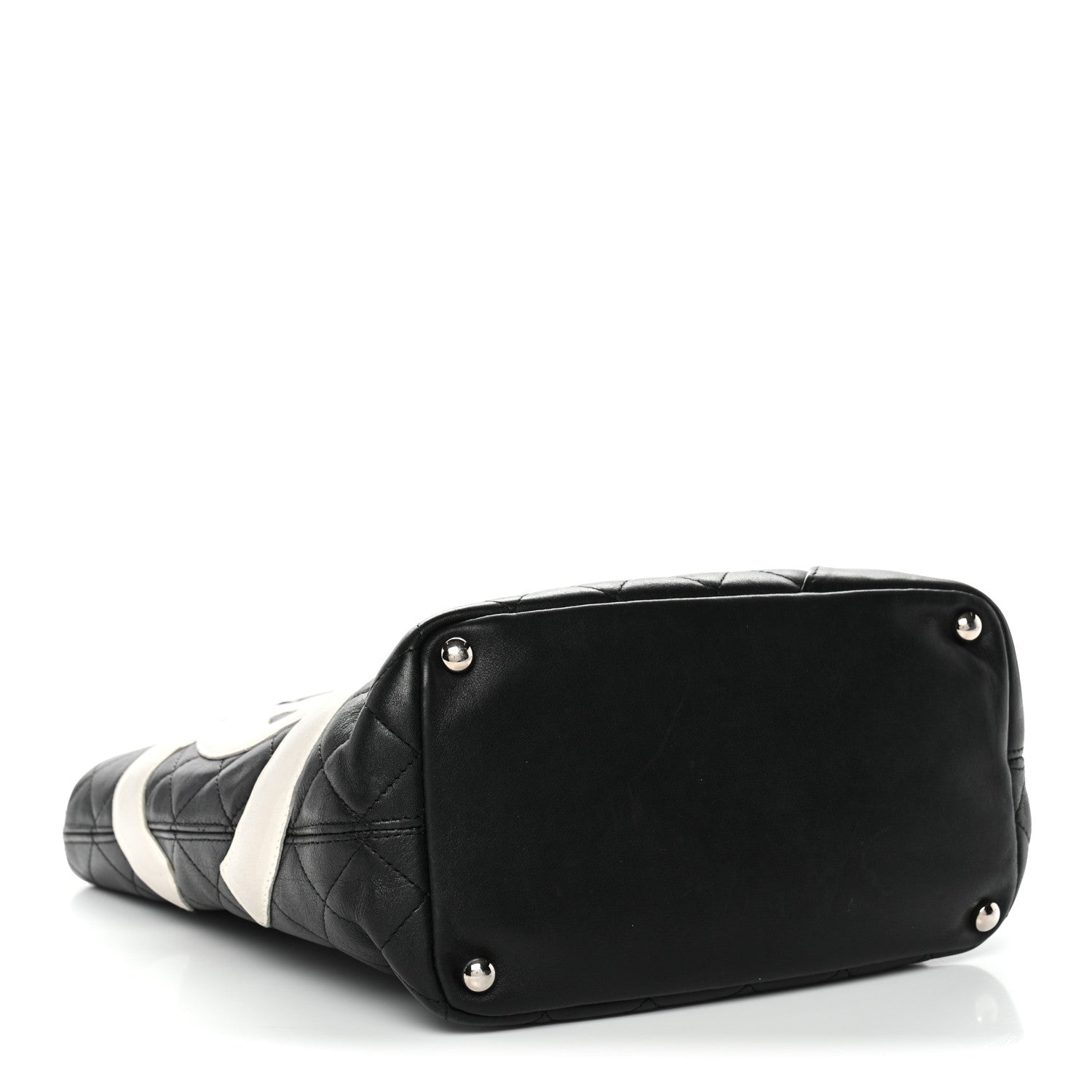 Calfskin Quilted Medium Cambon Tote Black White