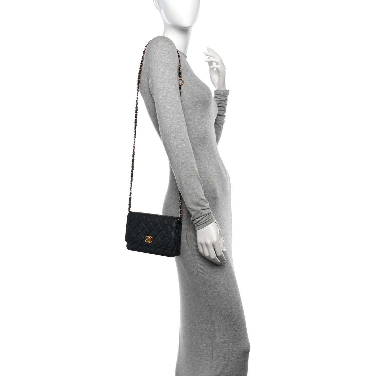 Pearly Caviar Quilted Fit For You Wallet On Chain WOC Black