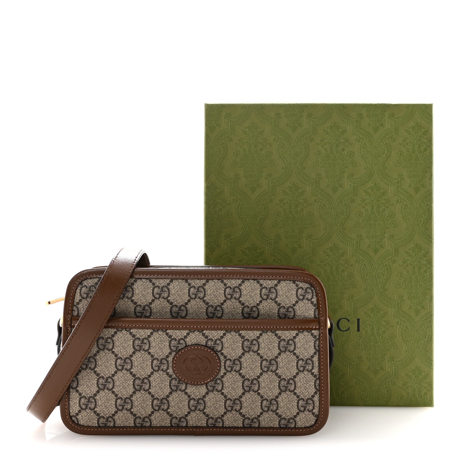 GG Supreme Monogram Azalea Calfskin Mini Retro Interlocking G Shoulder Bag Beige Ebony Brown Sugar
