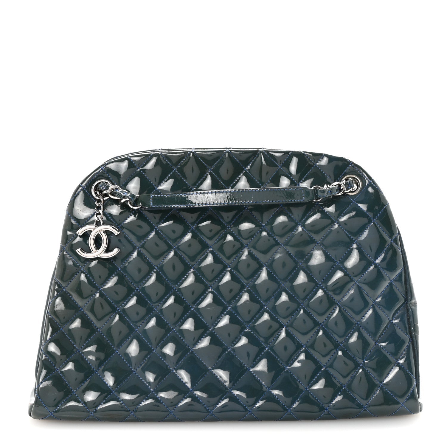Patent Quilted Large Just Mademoiselle Bowling Bag Dark Blue