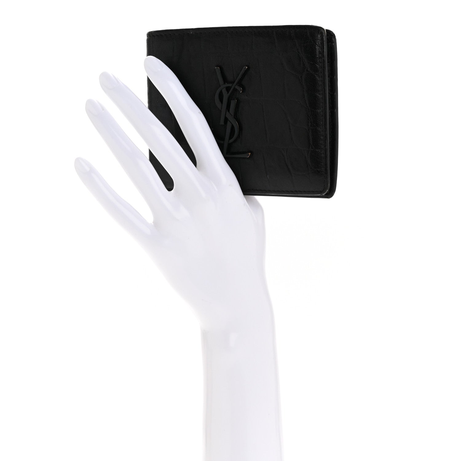 Calfskin Crocodile Embossed Monogram Bifold Wallet Black