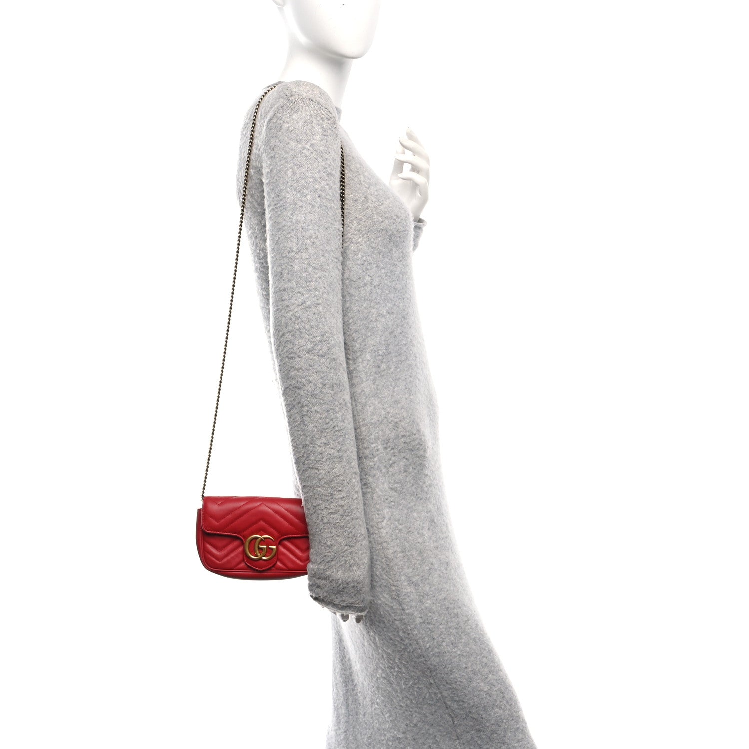 Calfskin Matelasse Super Mini GG Marmont Shoulder Bag Hibiscus Red