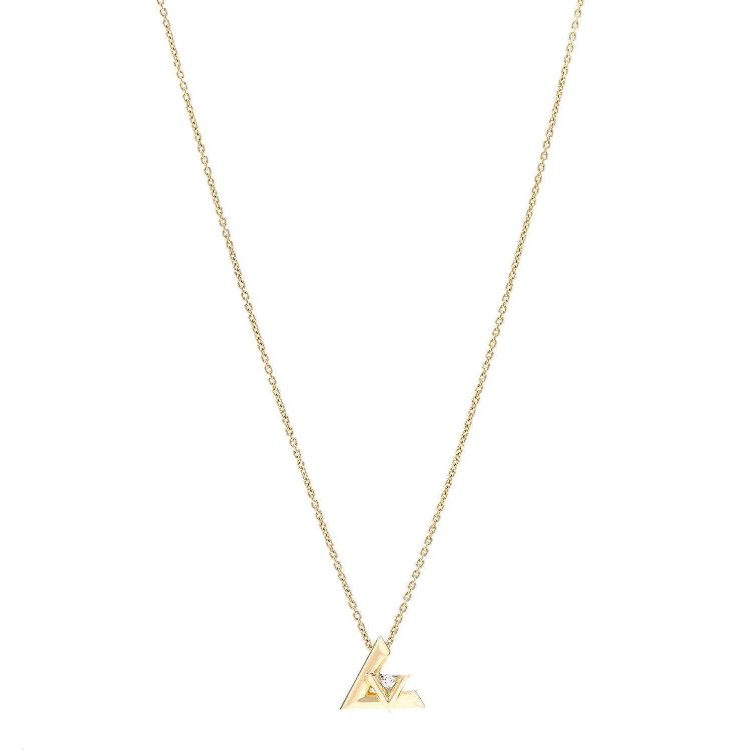 18K Yellow Gold Diamond Small LV Volt One Pendant Necklace
