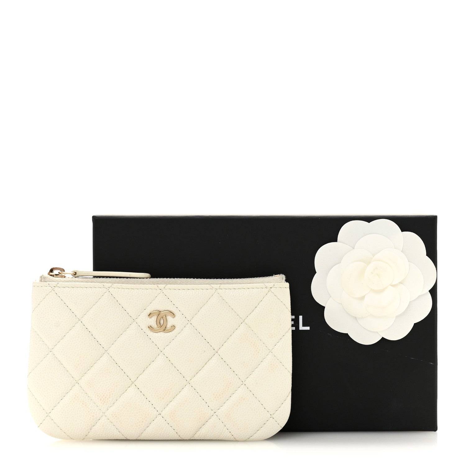 Caviar Quilted Small Pouch White