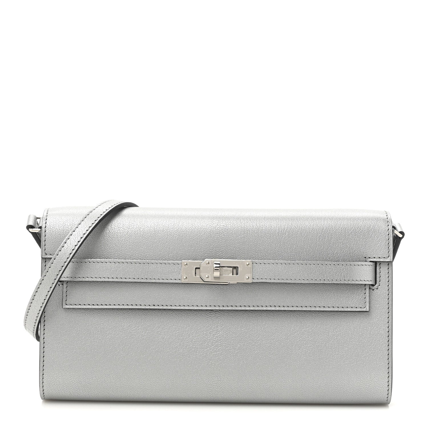 Metallic Chevre Chamkilight Kelly Wallet To Go Argent