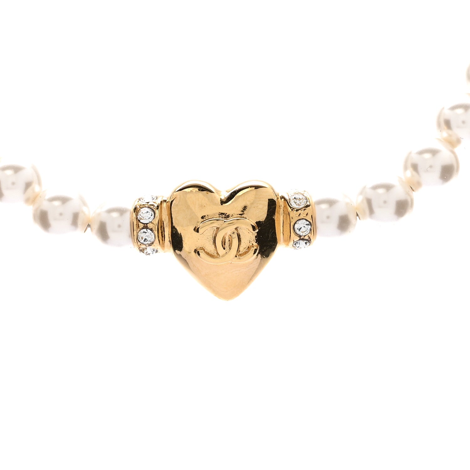 Crystal Pearl CC Heart Choker Necklace Gold