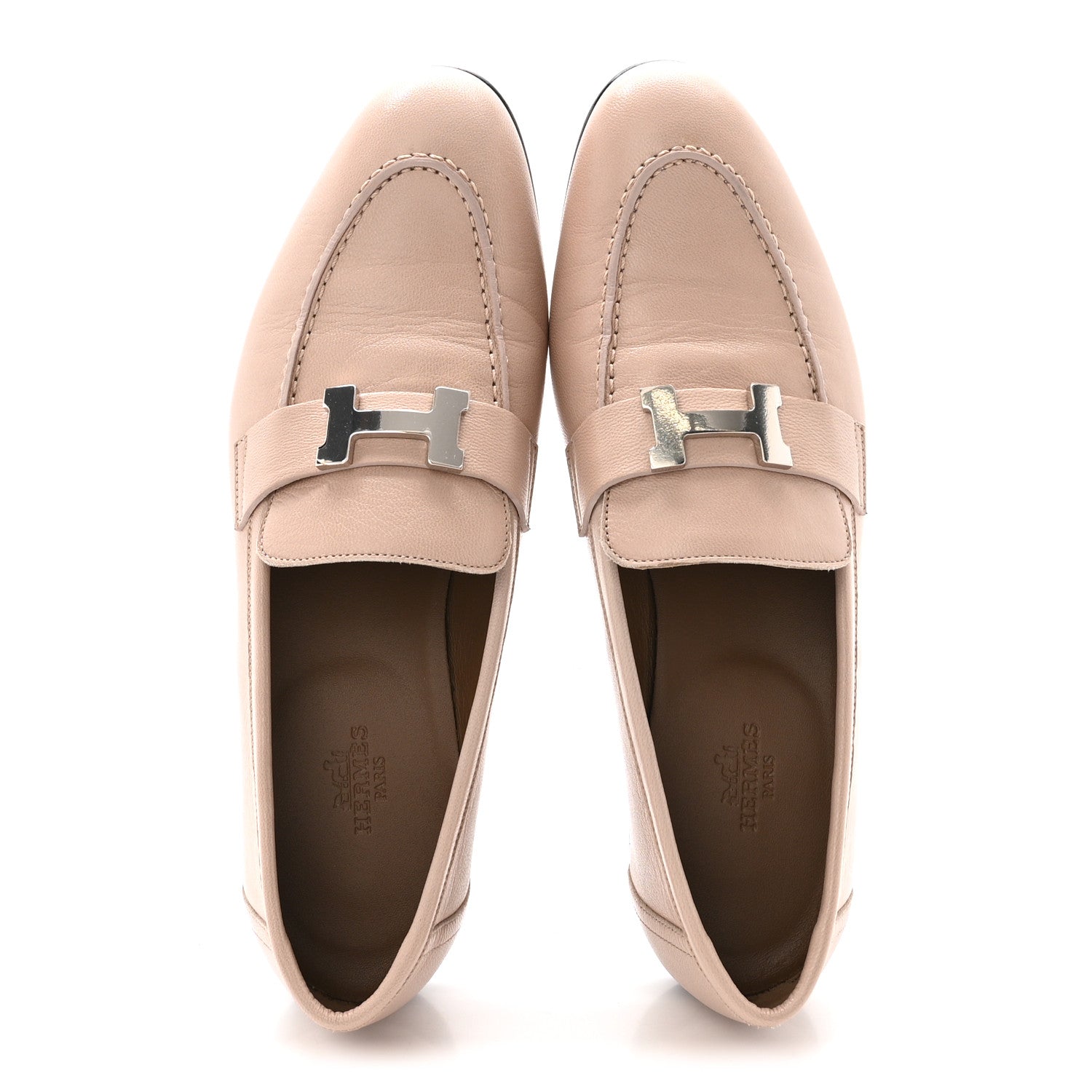 Goatskin Womens Paris Loafers 38.5 Beige Nude