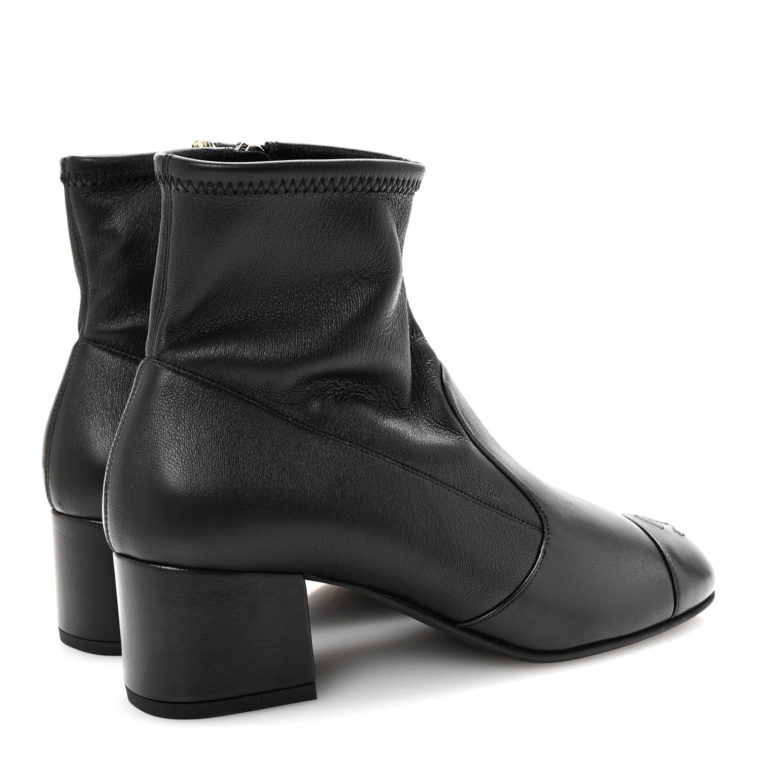 Stretch Lambskin Cap Toe CC Short Boots 37 Black