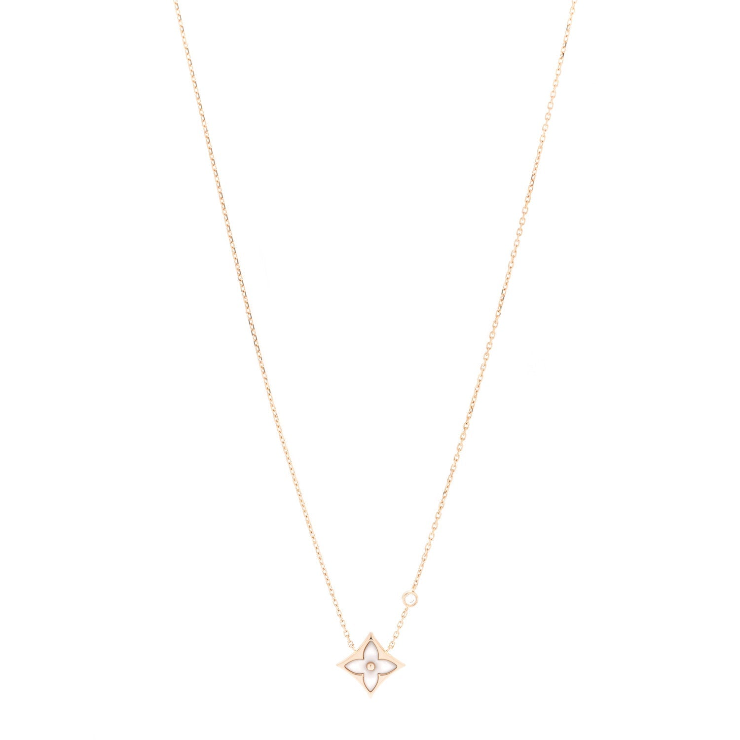 18K Pink Gold Diamond Pink Mother of Pearl Color Blossom BB Star Pendant Necklace