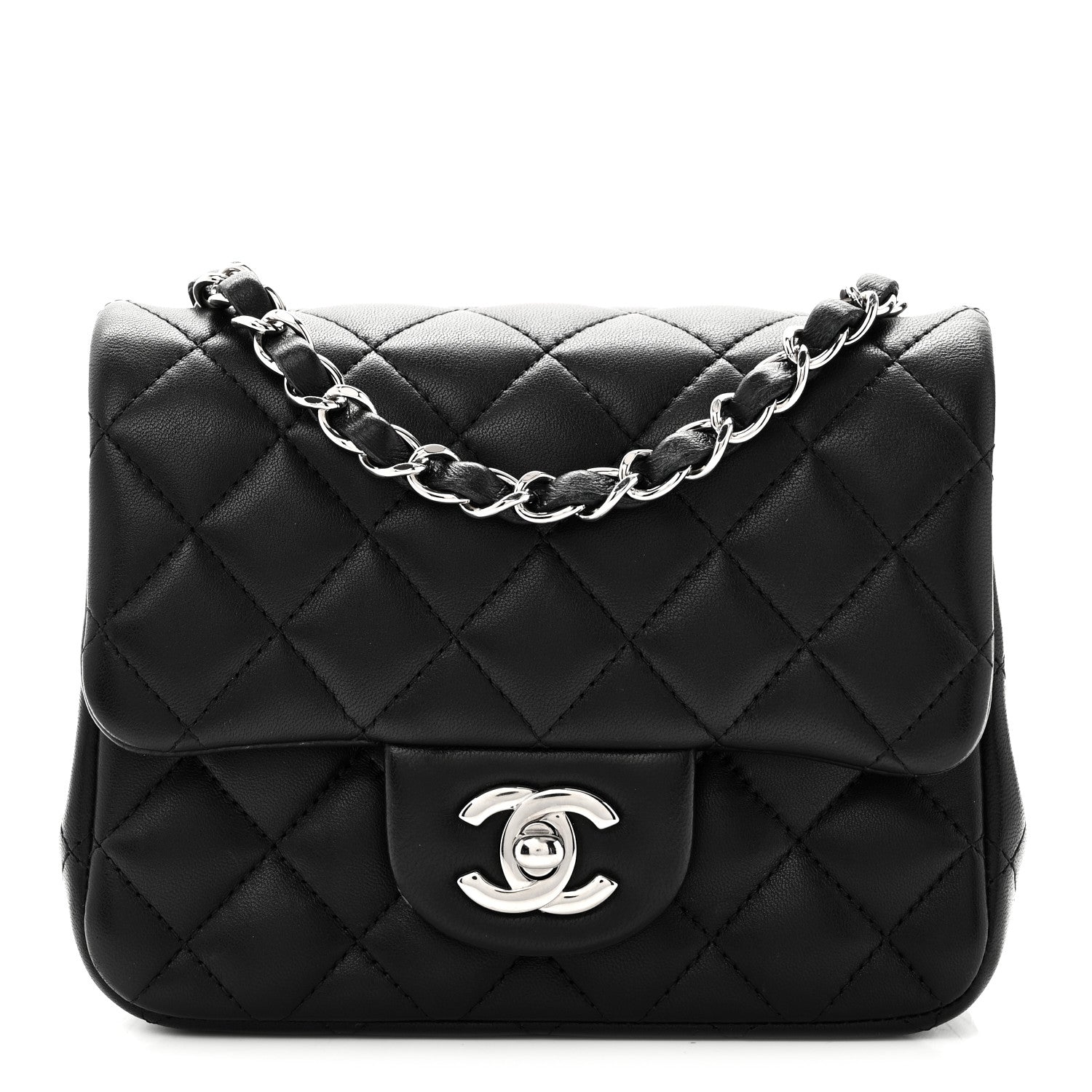 Lambskin Quilted Mini Square Flap Black