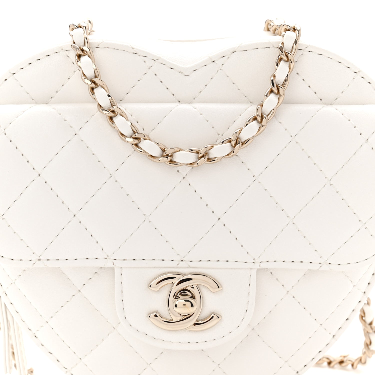 Lambskin Quilted CC In Love Heart Bag White