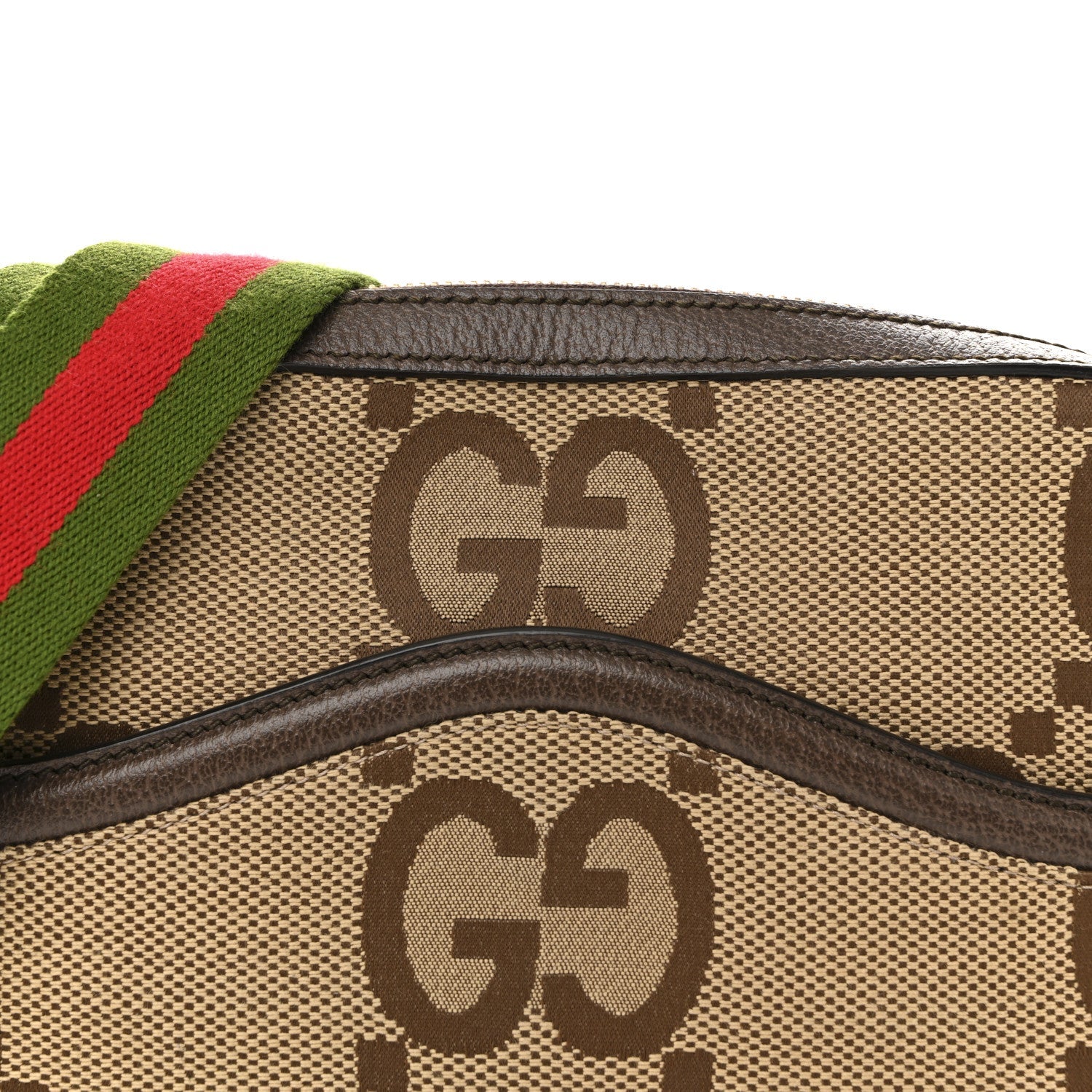 Monogram Jumbo GG Textured Dollar Calfskin Web Messenger Shoulder Bag Camel Ebony New Acero