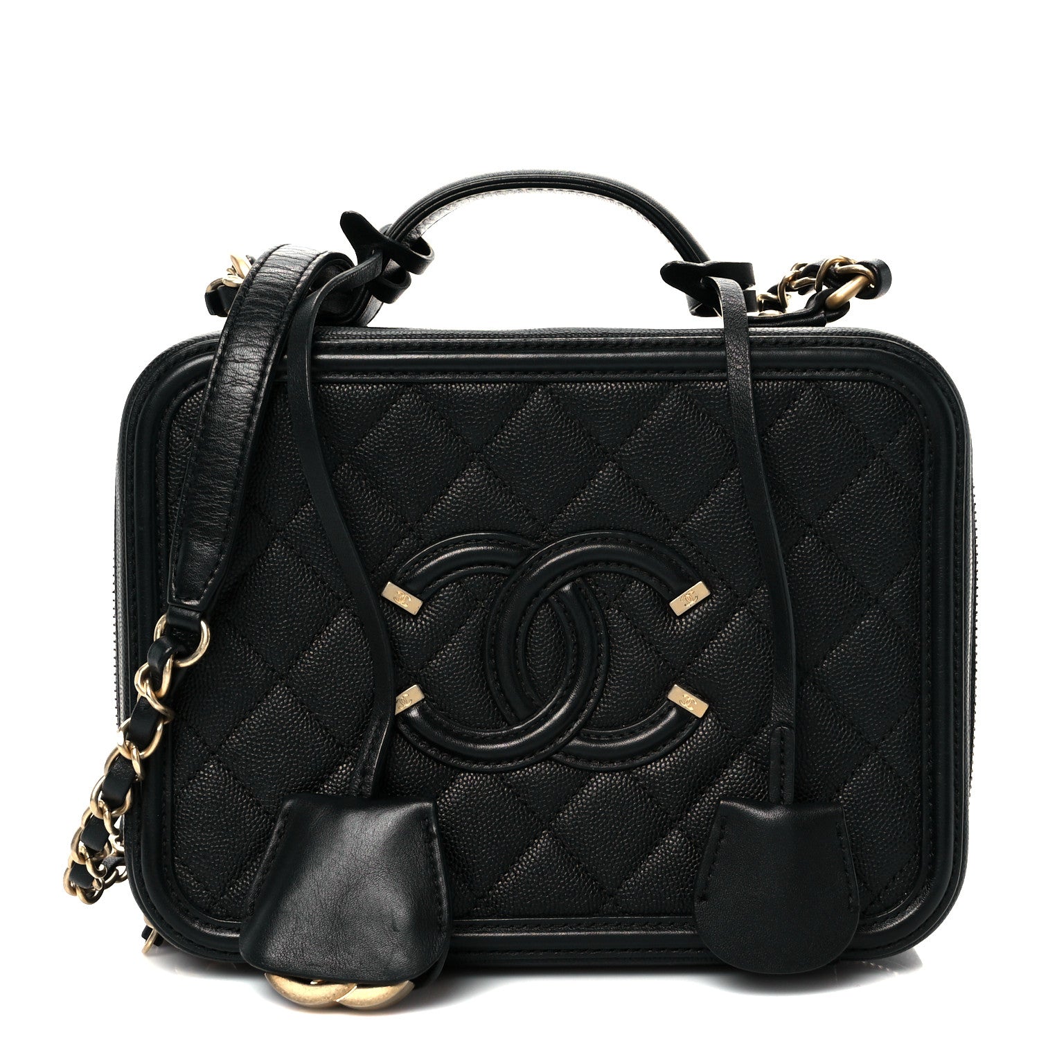 Caviar Quilted Medium CC Filigree Vanity Case Black