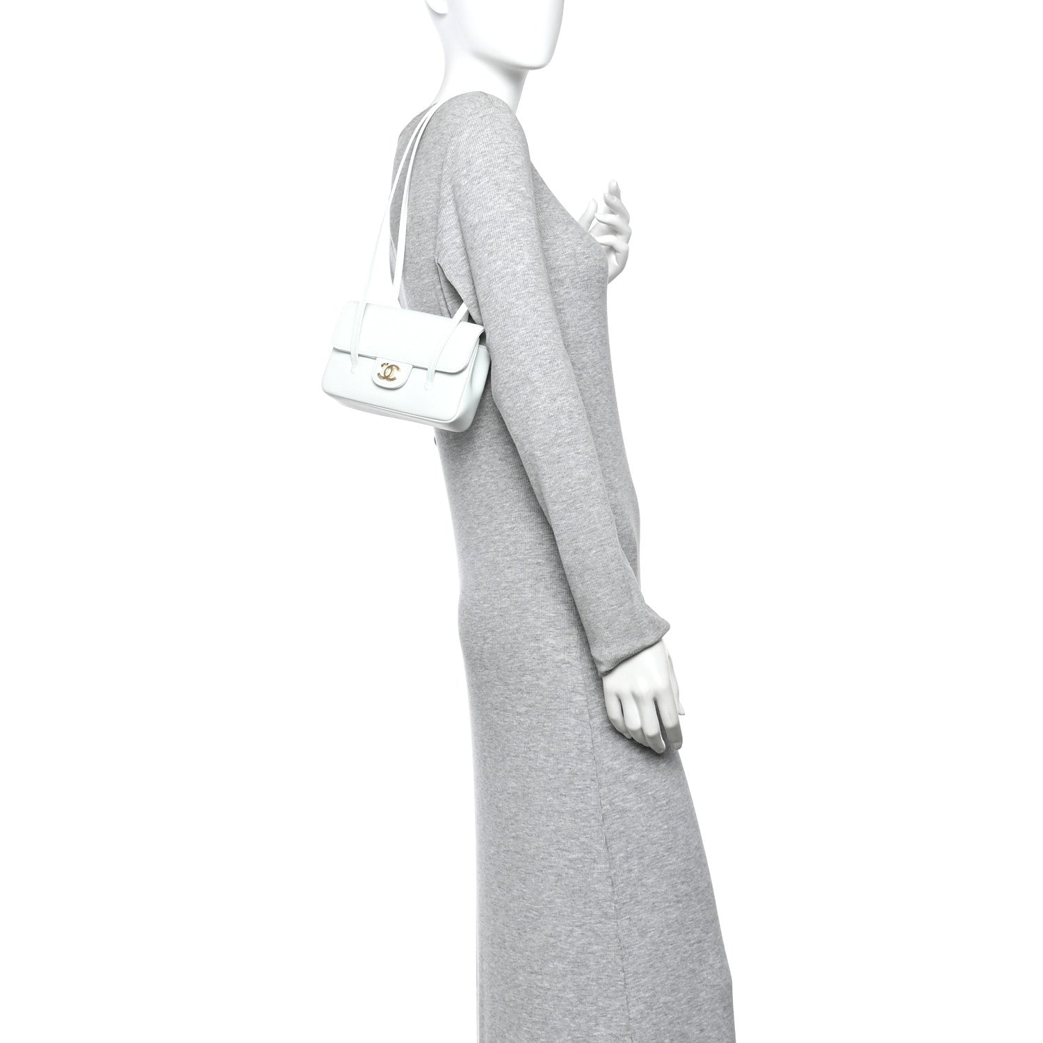 Shiny Caviar Mini Preppy Coco Shoulder Bag Light Blue