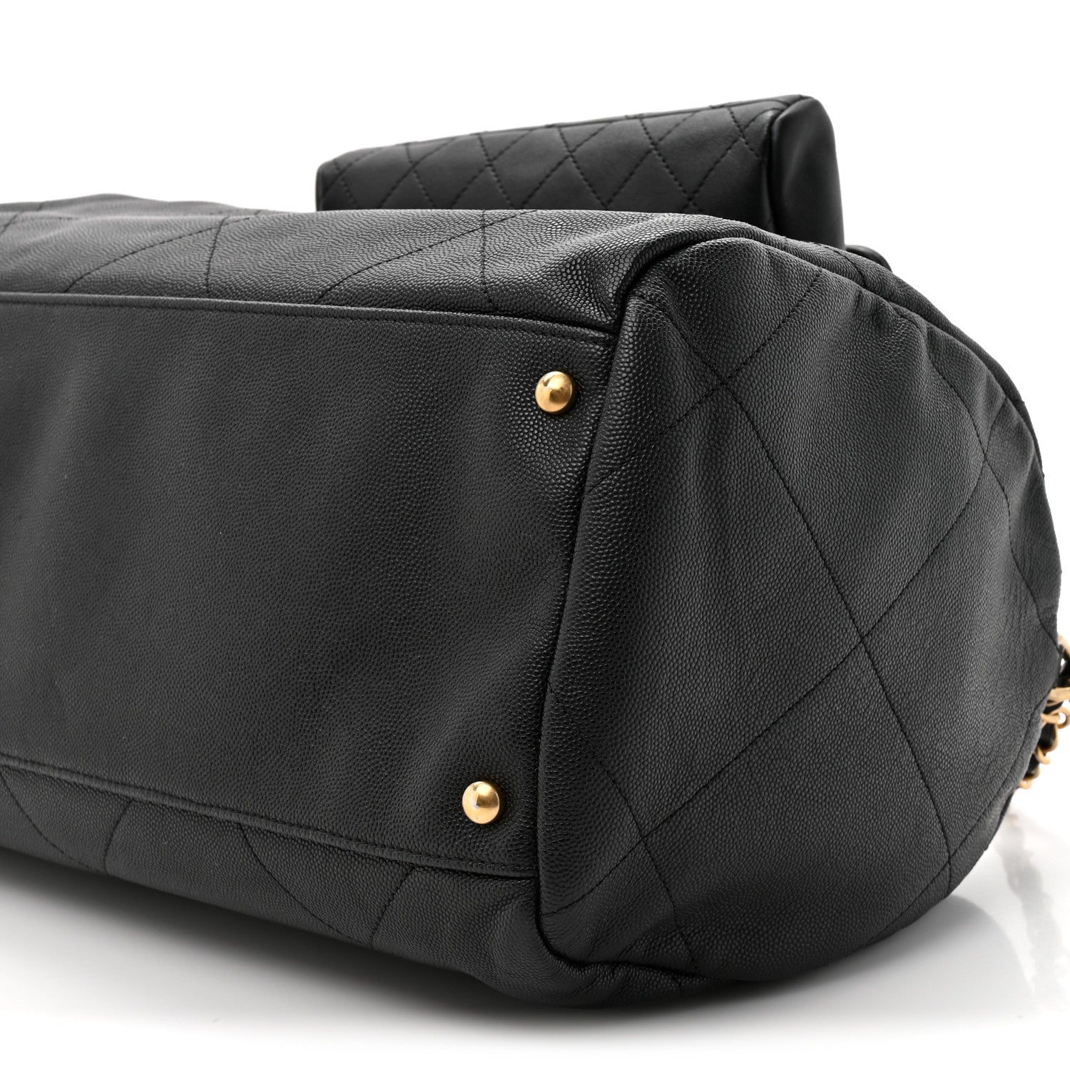 Grained Calfskin Lambskin Quilted Large Bowling Bag Black