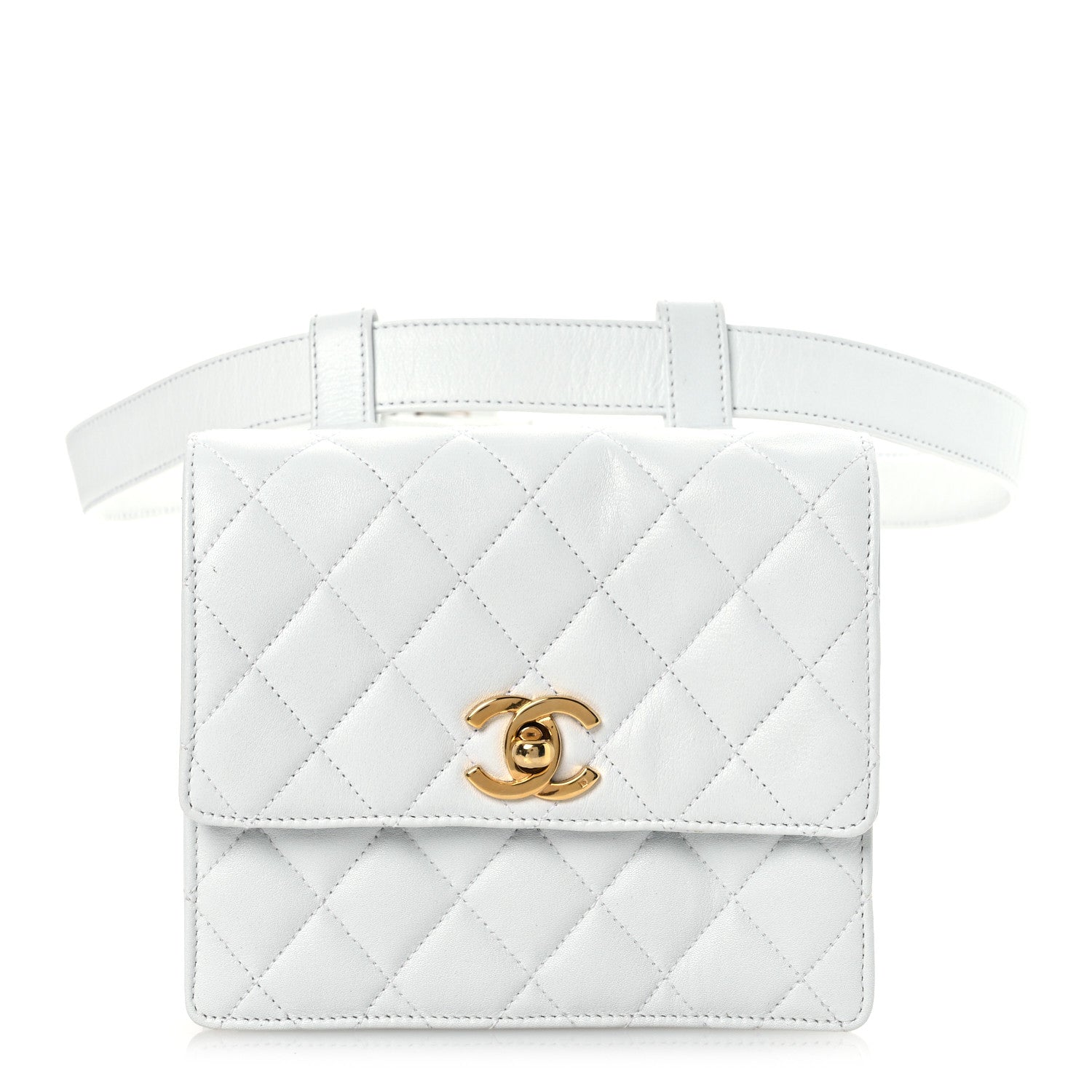 Lambskin Quilted Flap Waist Belt Bag 75 30 White