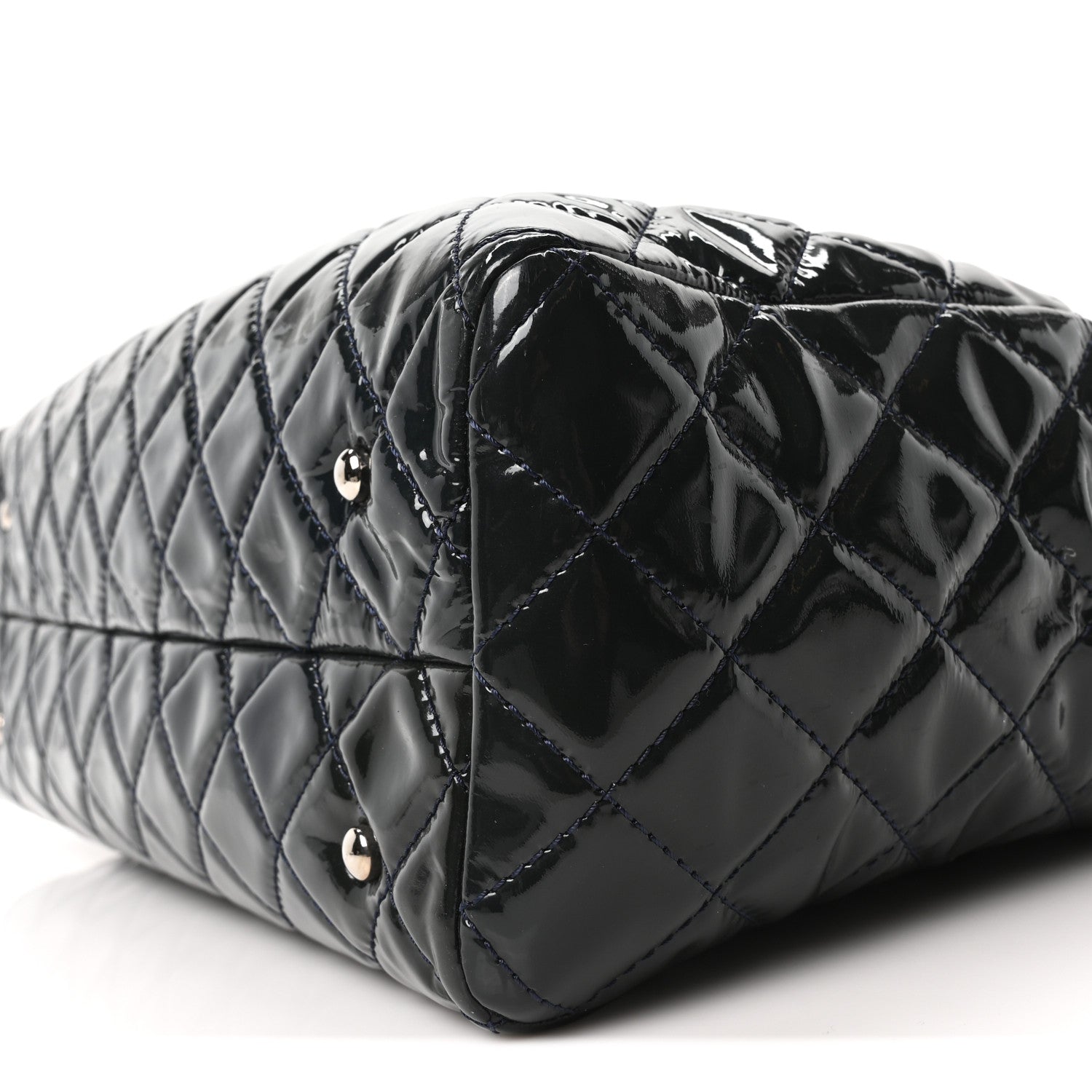 Patent Quilted Large Coco Shine Shopping Tote Navy