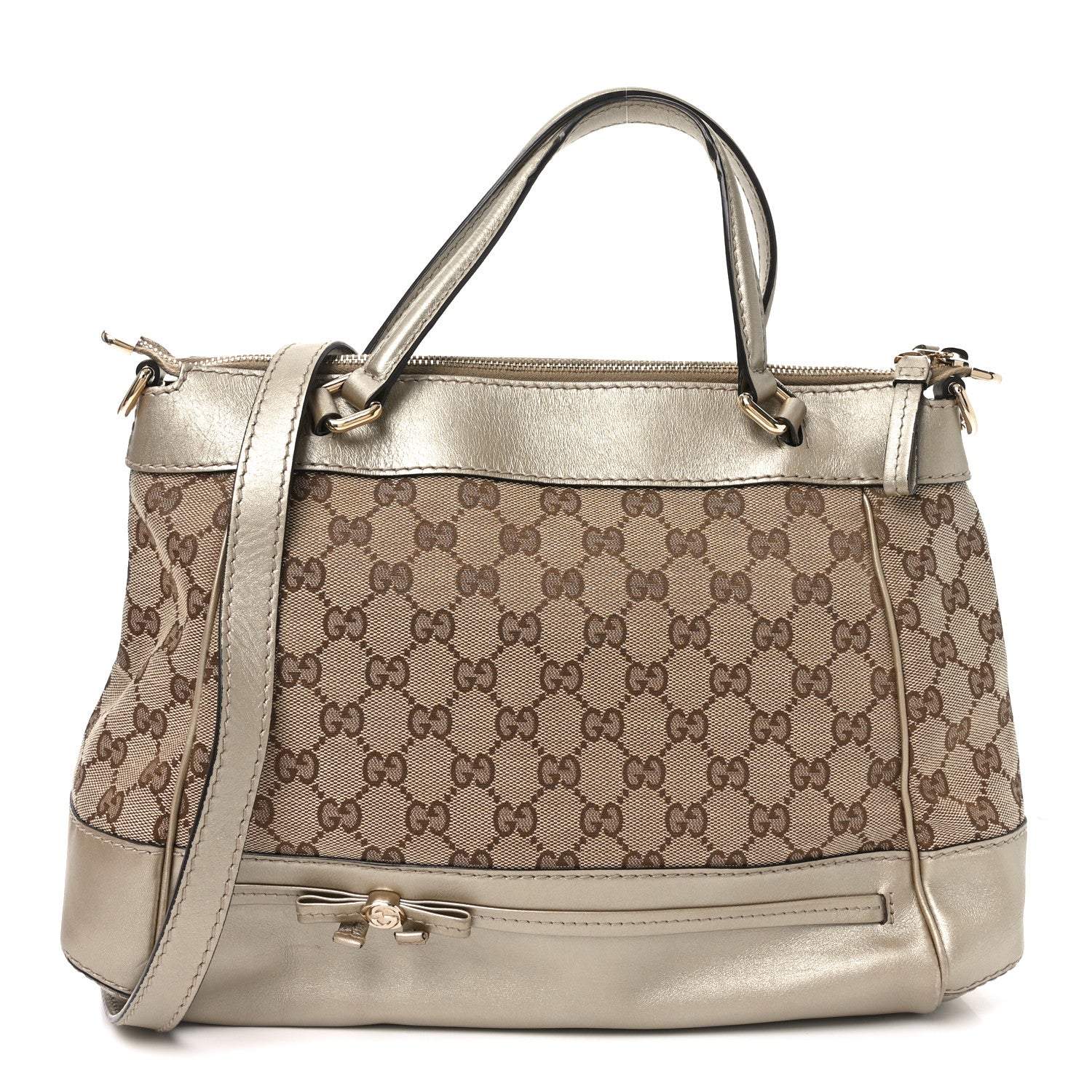Monogram Mayfair Top Handle Satchel Gold Beige