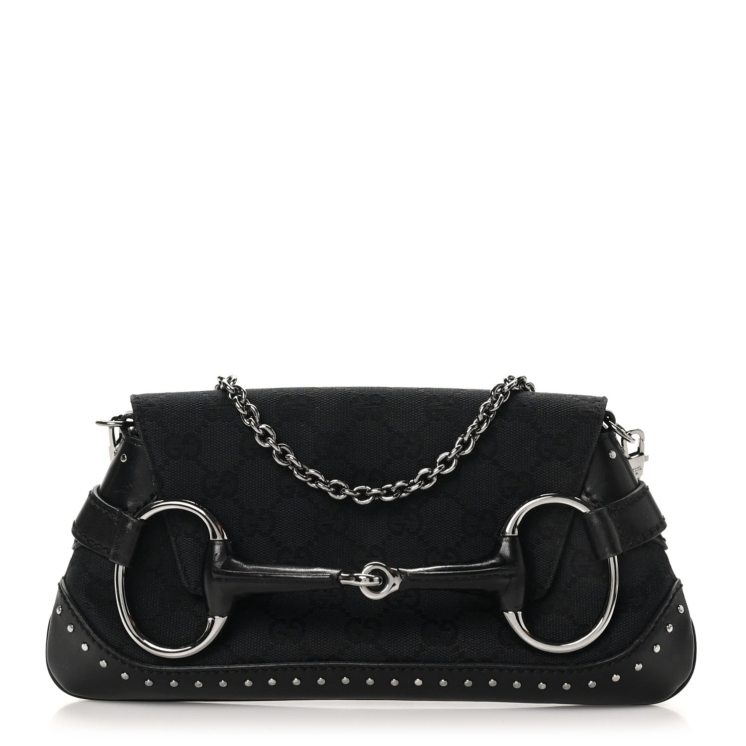 Monogram Studded Horsebit Clutch Black