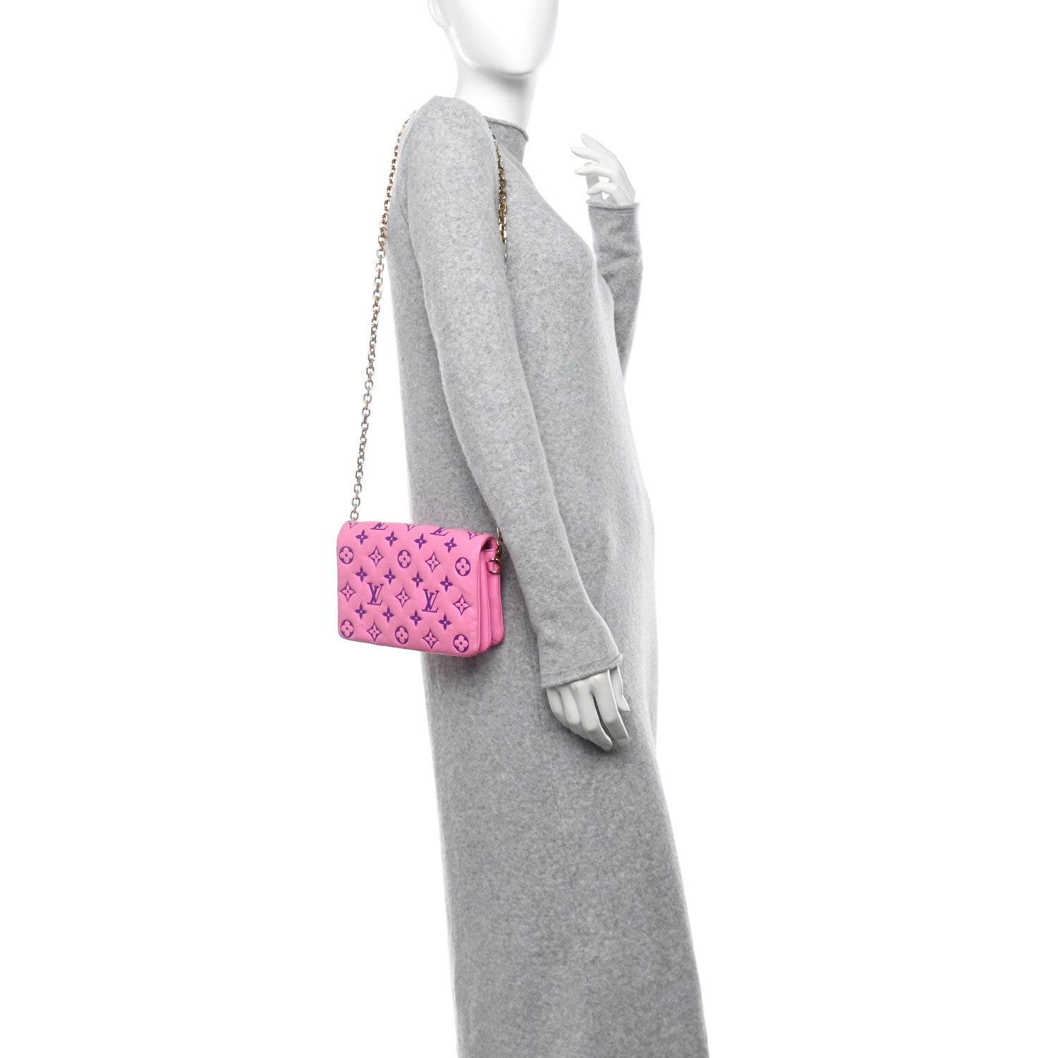 Lambskin Embossed Monogram Vuittamins Pochette Coussin Rose Violet